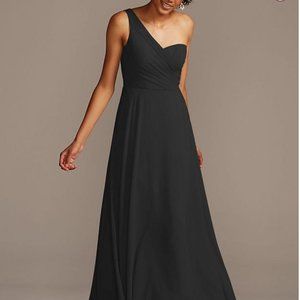 David's Bridal F20062 Black One-Shoulder Full Skirt Dress Size 2